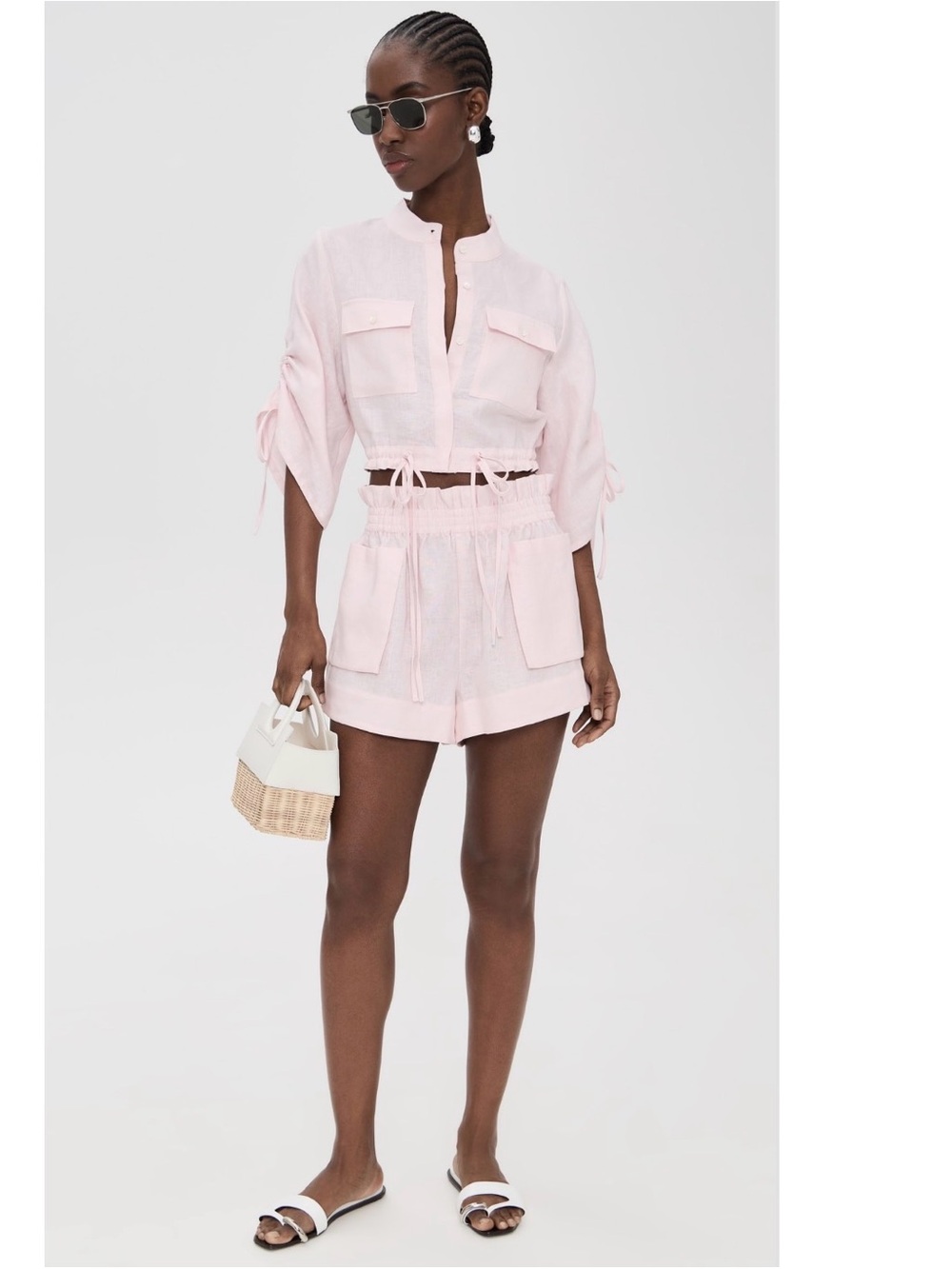 Hevron Mira Pink Linen Elastic Waist Shorts size S